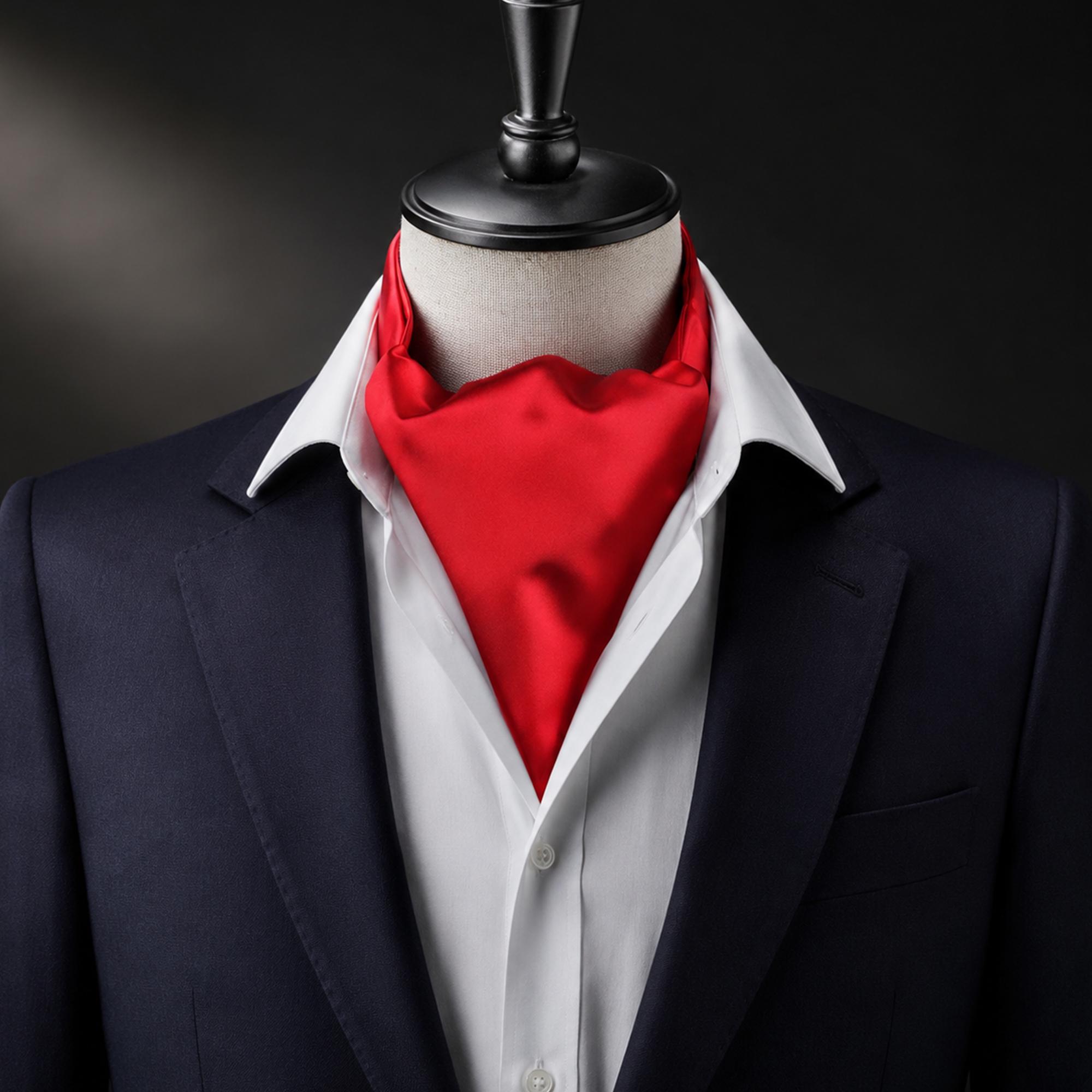 Men’s Crimson Red Satin Ascot Cravat - Image 4