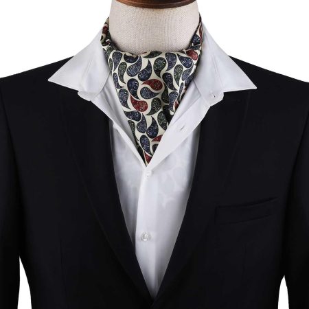 Men’s Cream Multicolor Paisley Satin Ascot Cravat