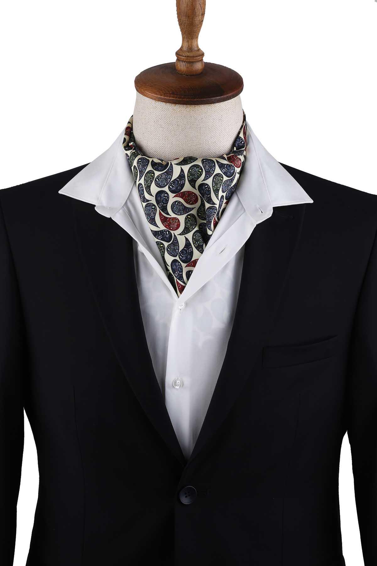 Men’s Cream Multicolor Paisley Satin Ascot Cravat