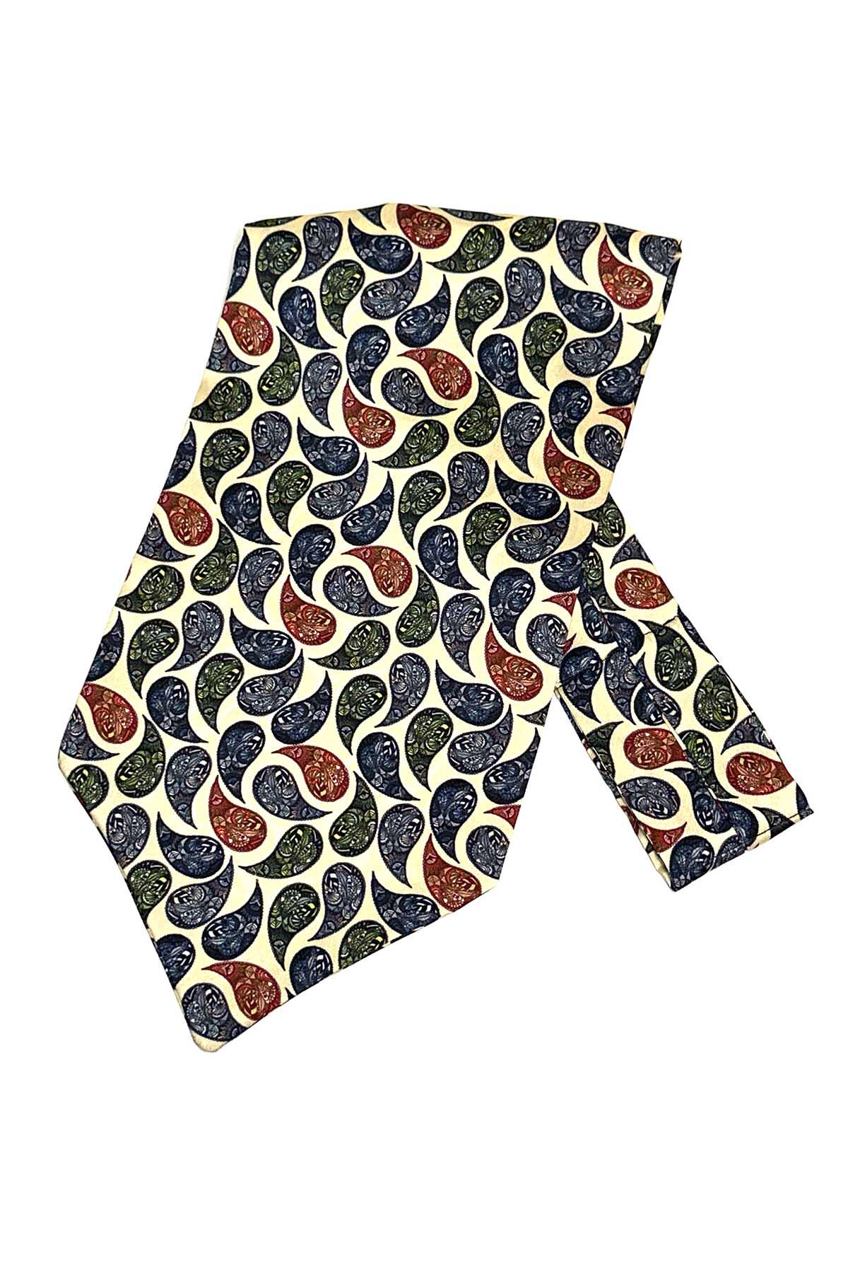 Men’s Cream Multicolor Paisley Satin Ascot Cravat - Image 3