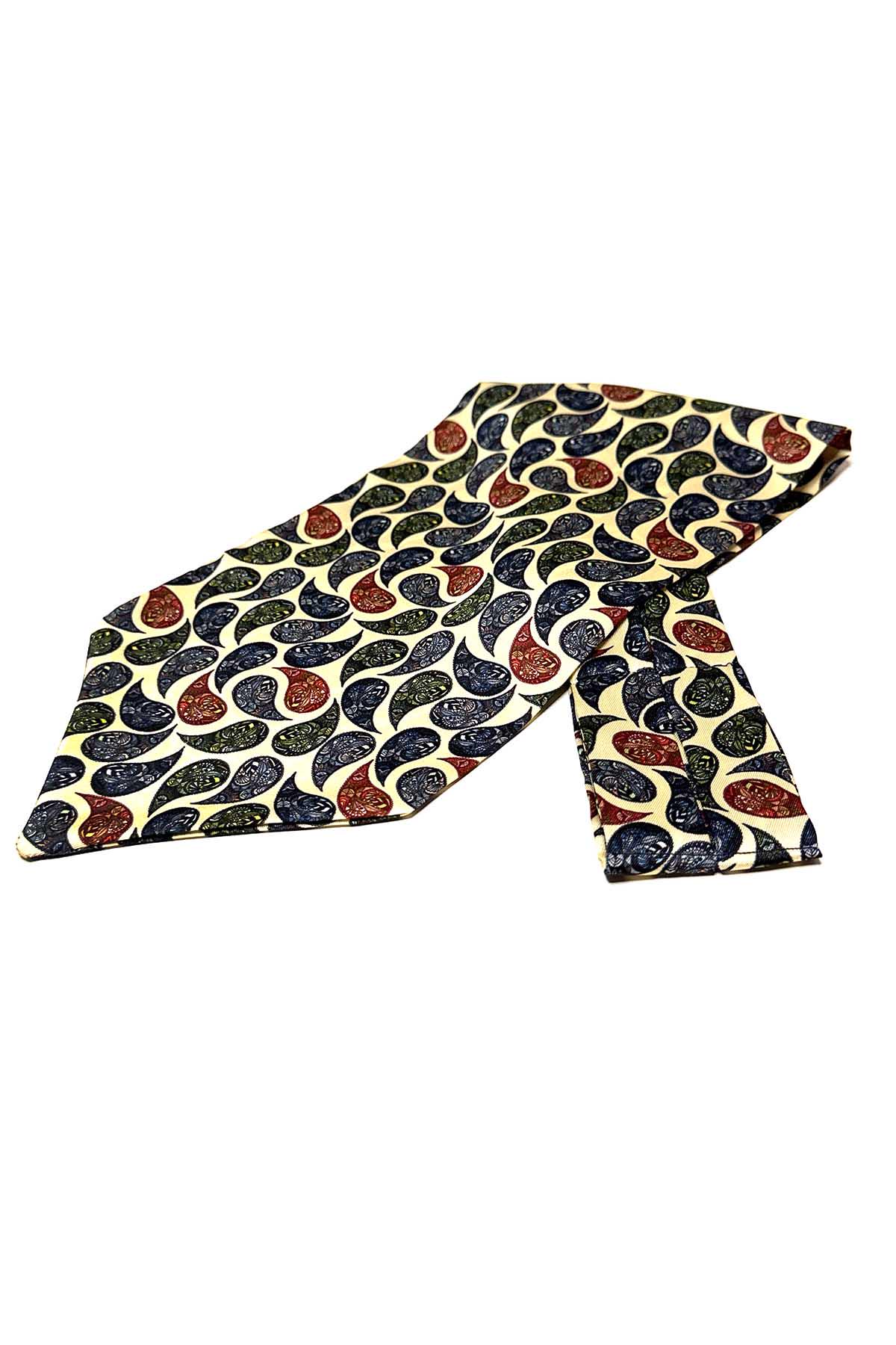 Men’s Cream Multicolor Paisley Satin Ascot Cravat - Image 2