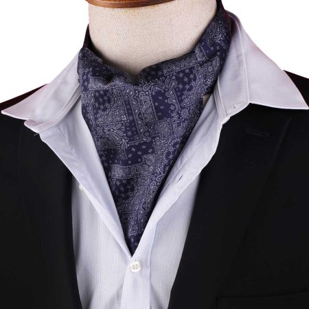 Men’s Dark Navy Bandana Paisley Satin Ascot Cravat