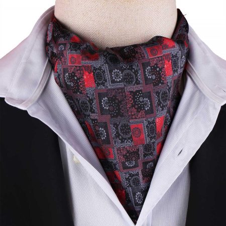 Men’s Black and Red Patchwork Paisley Satin Ascot Cravat
