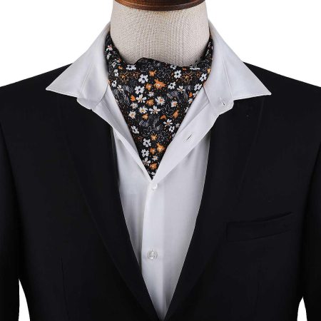 Men’s Black Wildflower Print Satin Ascot Cravat