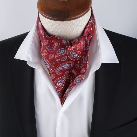 Men’s Burgundy Red Paisley Satin Ascot Cravat