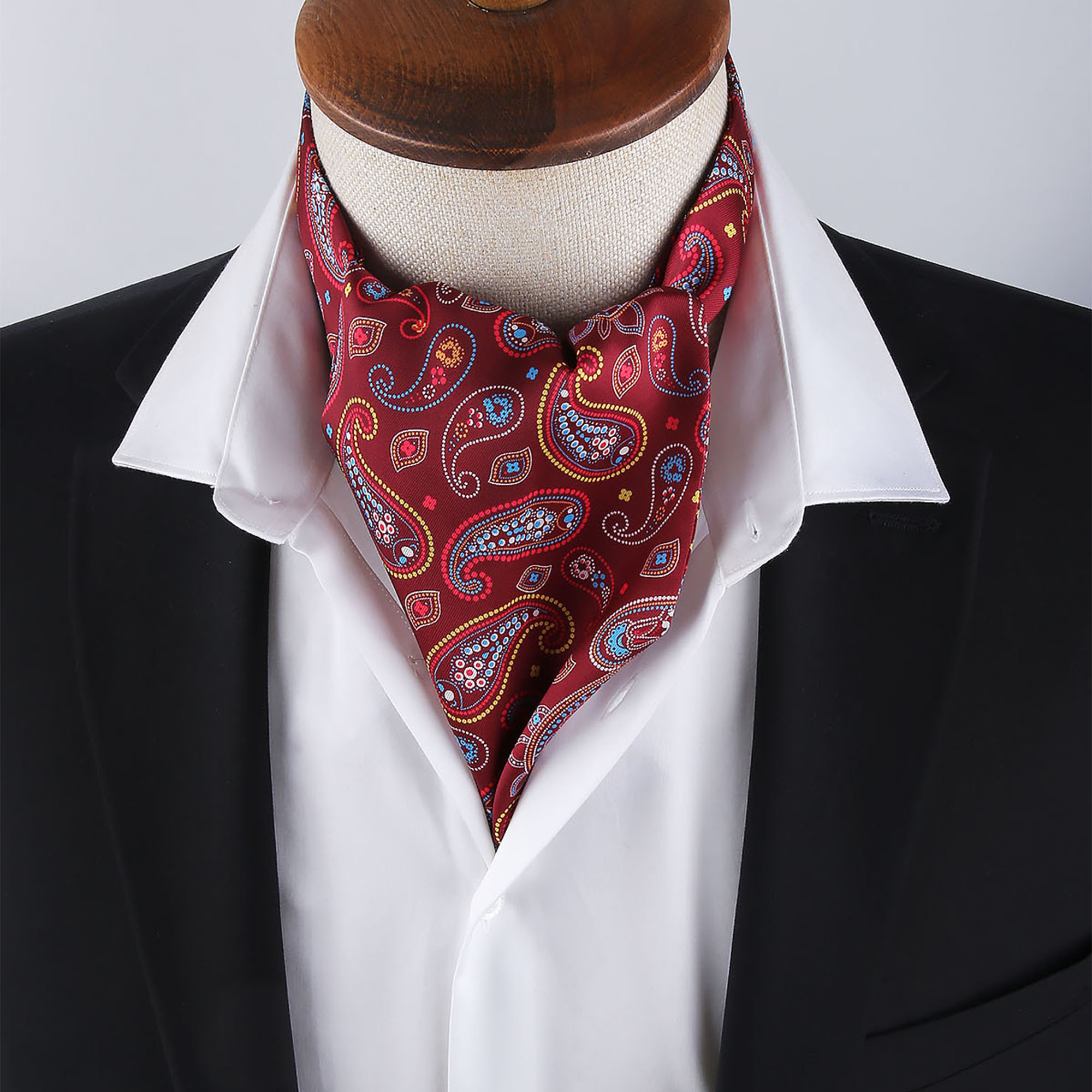 Men’s Burgundy Red Paisley Satin Ascot Cravat