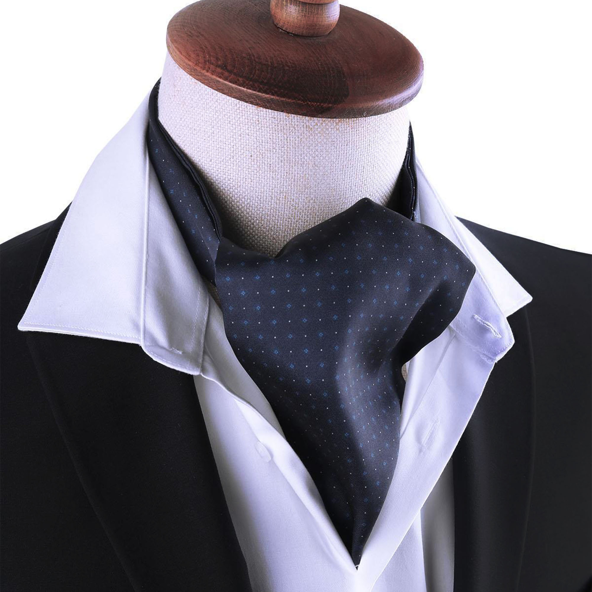 Men’s Dark Navy Micro Dot Satin Ascot Cravat