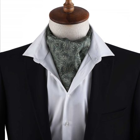 Men’s Olive Green Paisley Satin Ascot Cravat