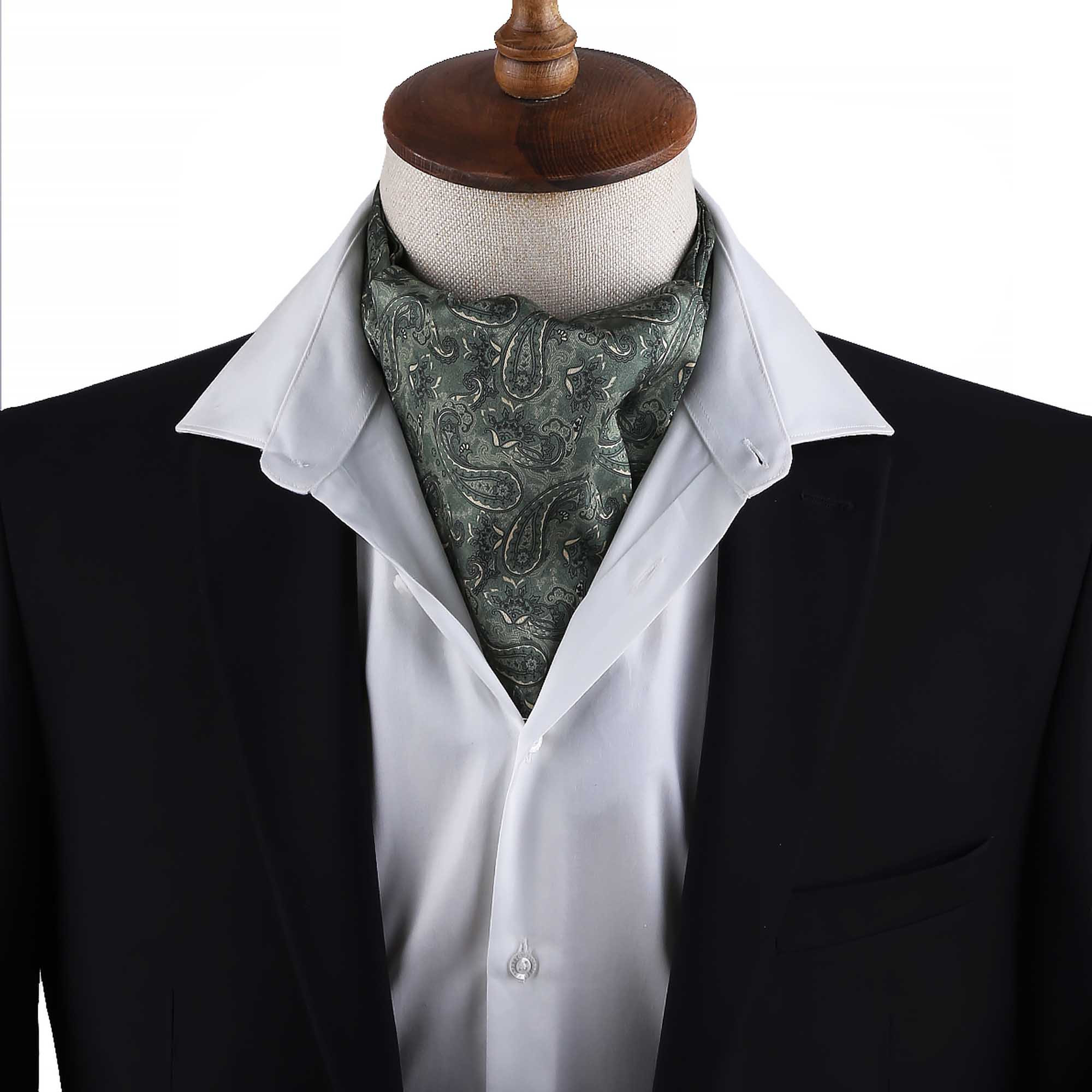 Men’s Olive Green Paisley Satin Ascot Cravat