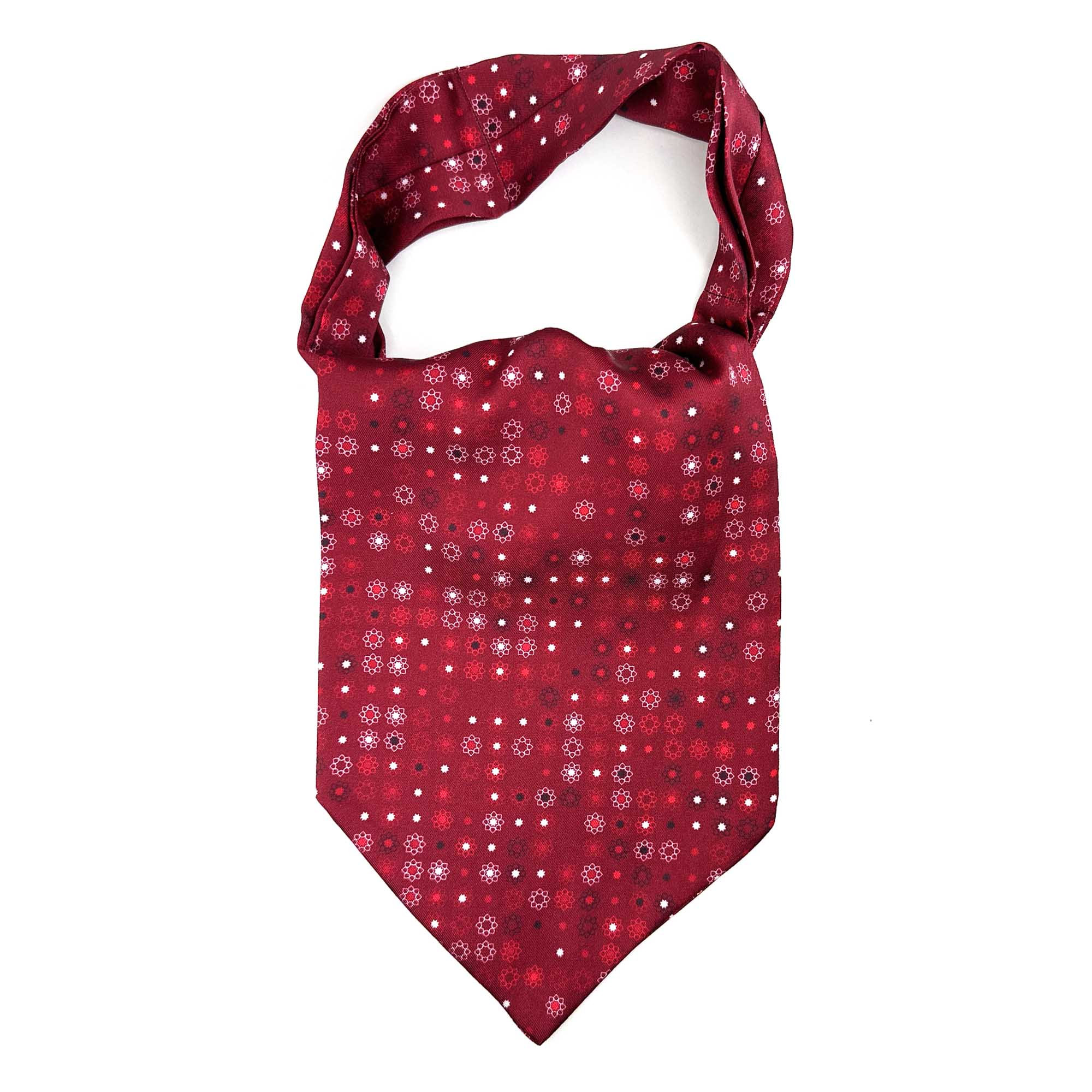 Men’s Burgundy Red Micro Floral Satin Ascot Cravat - Image 2