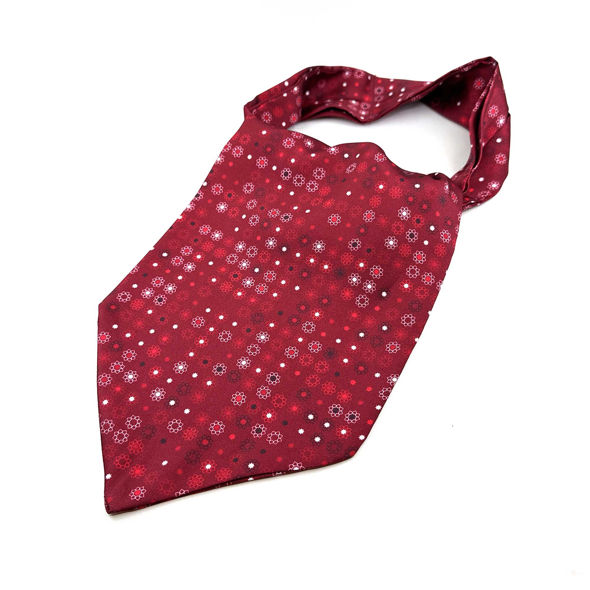 Men’s Burgundy Red Micro Floral Satin Ascot Cravat - Image 3