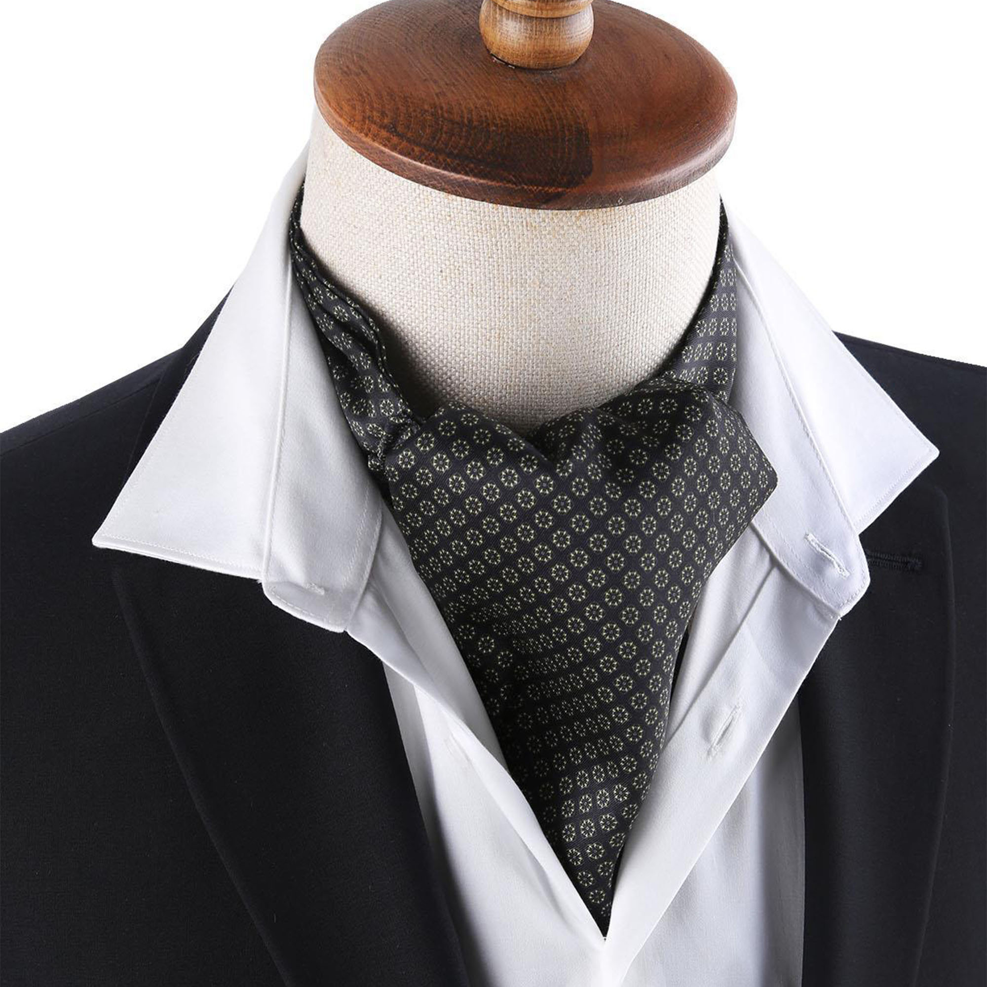 Men’s Black Micro Floral Satin Ascot Cravat