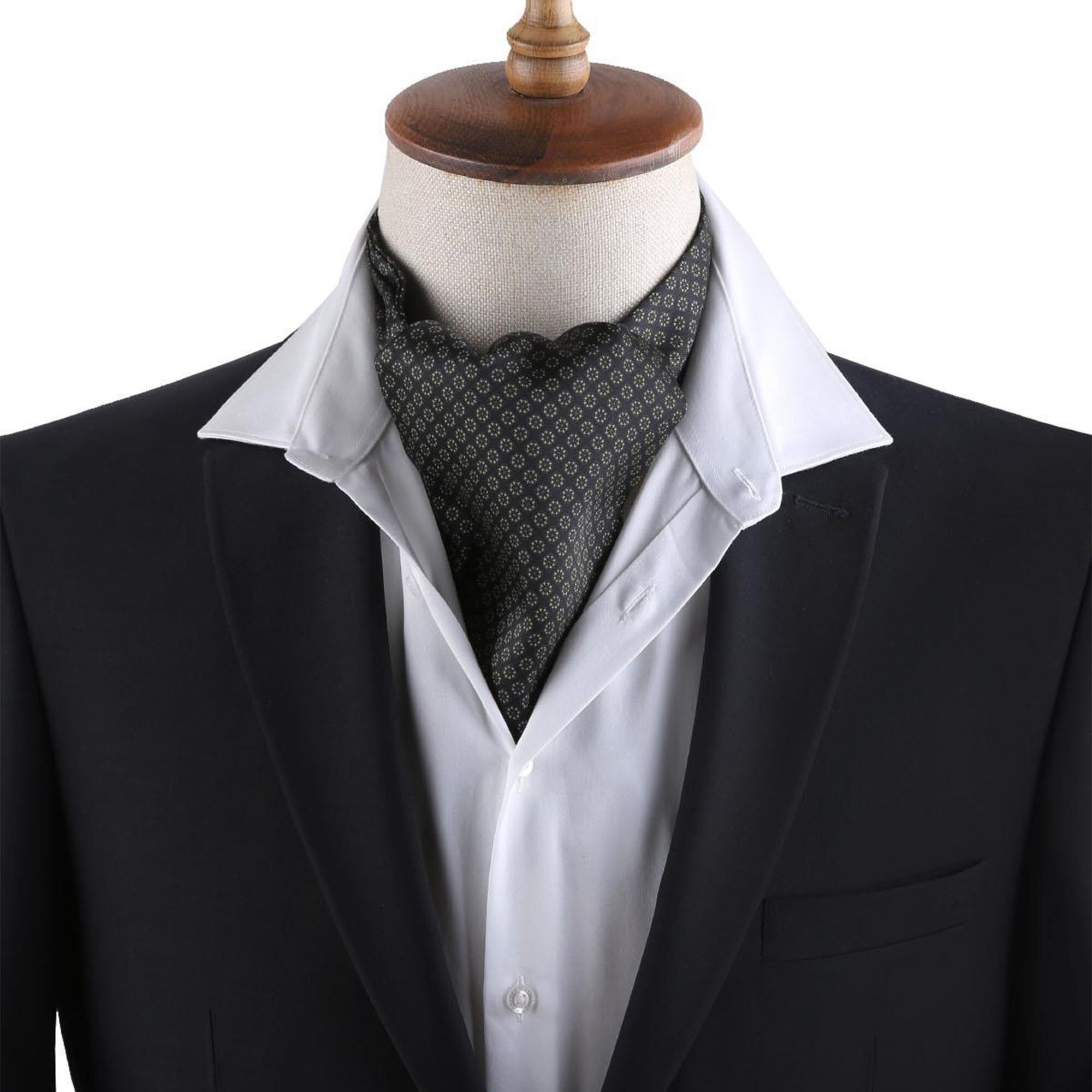 Men’s Black Micro Floral Satin Ascot Cravat - Image 4