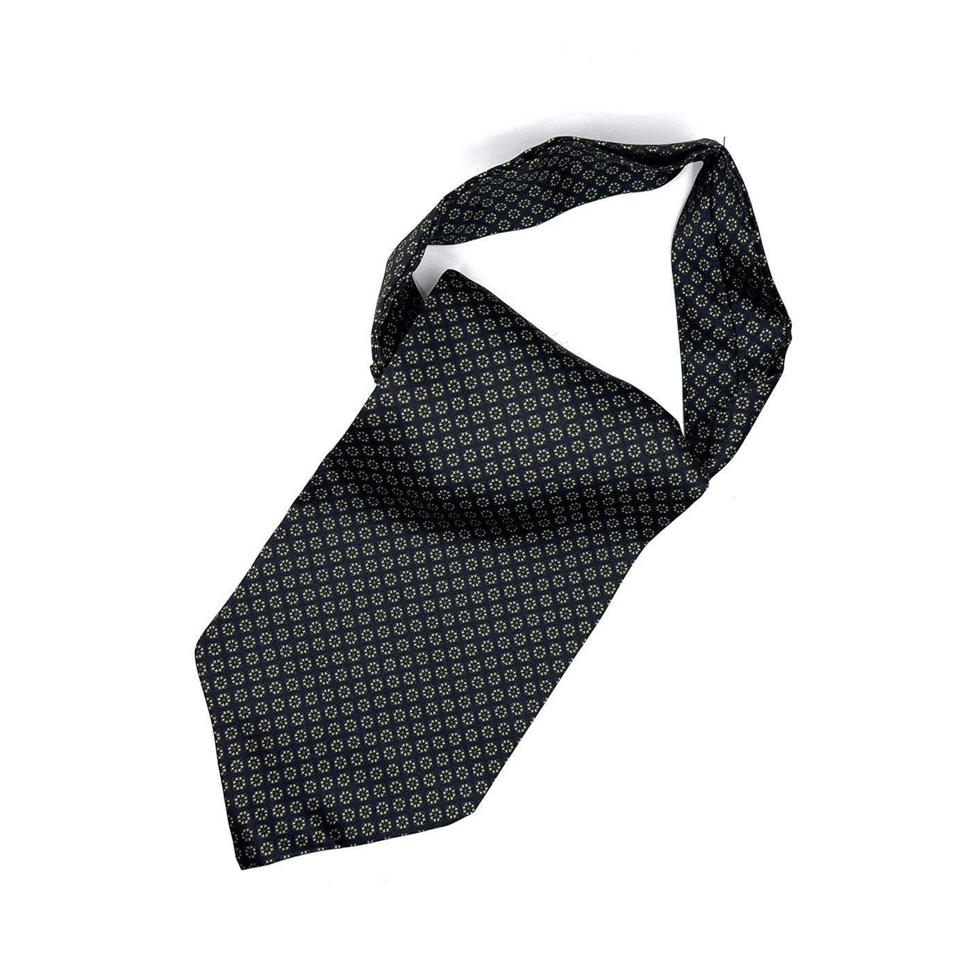 Men’s Black Micro Floral Satin Ascot Cravat - Image 2