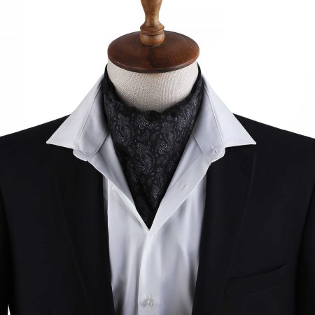 Men’s Black Tonal Paisley Satin Ascot Cravat