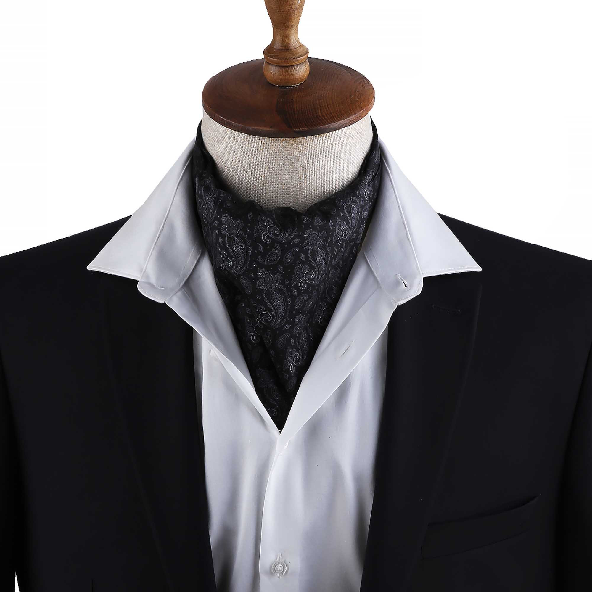 Men’s Black Tonal Paisley Satin Ascot Cravat