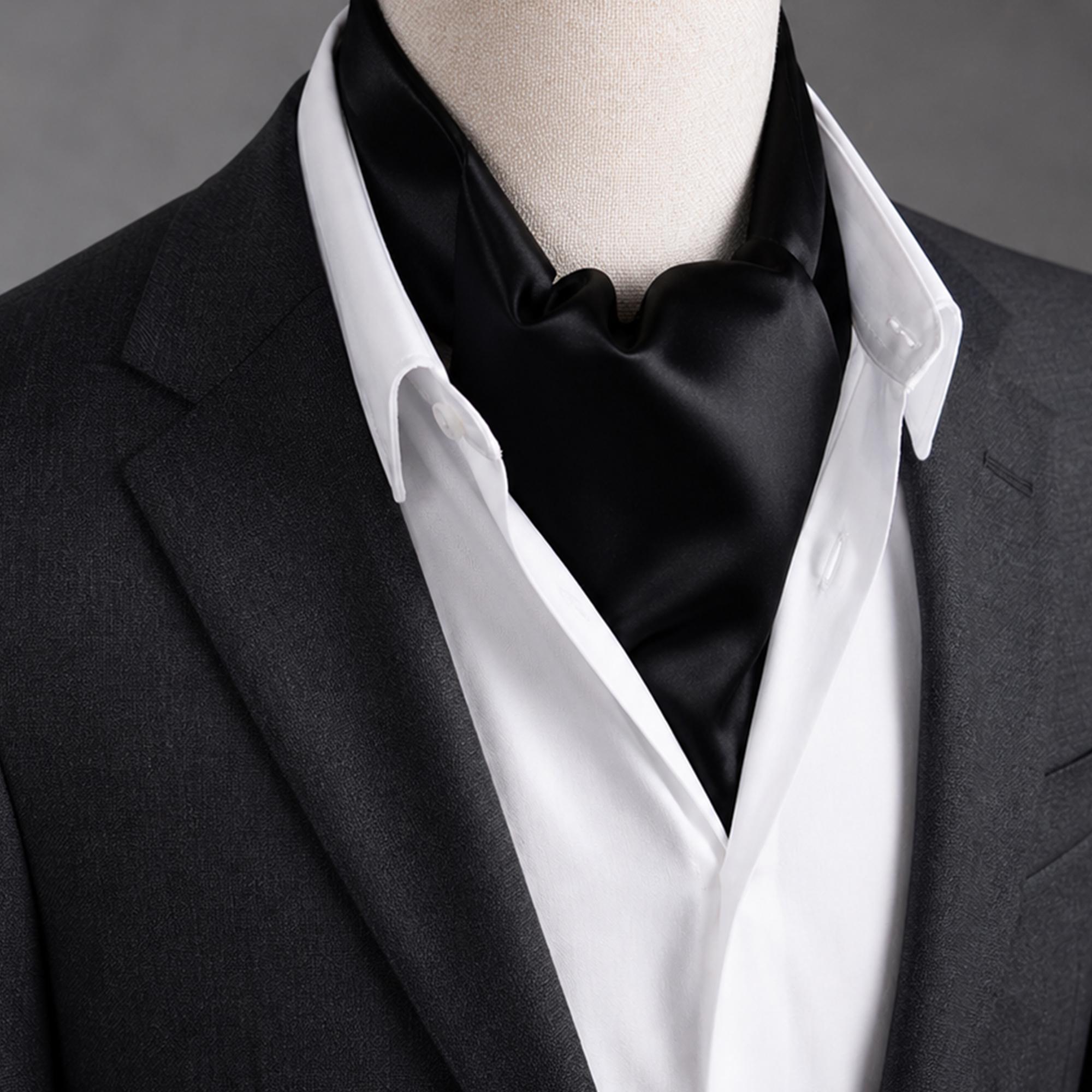 Men’s Black Satin Ascot Cravat - Image 4